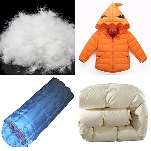 Casacos de penas e plumas, edredons, jaquetas, travesseiros e sacos de dormir