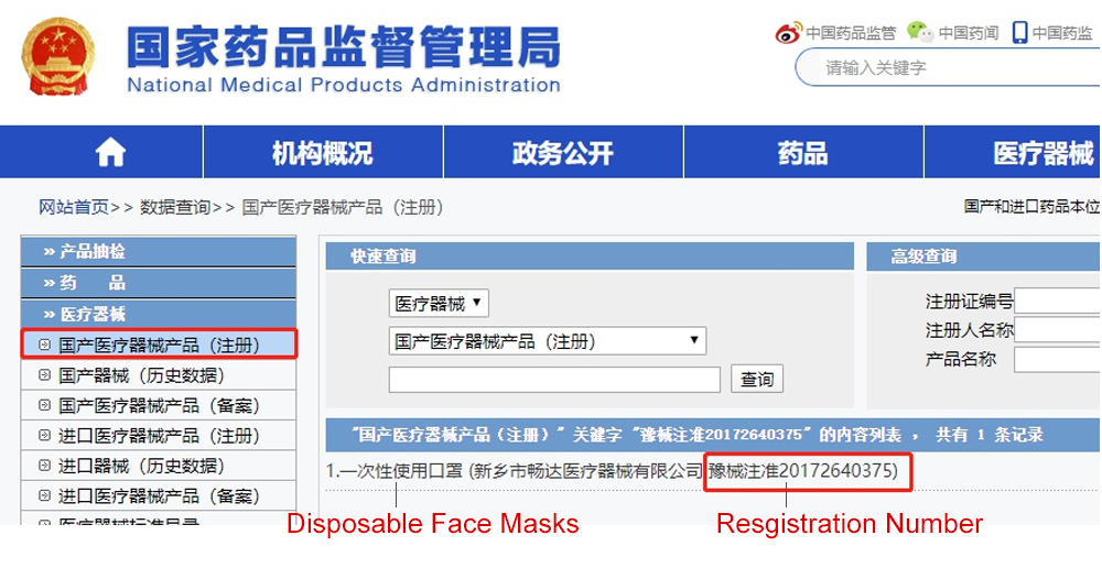 Disposable Face Masks Has Registration Number