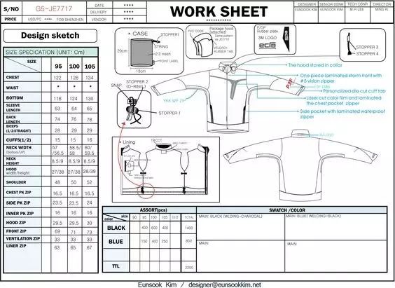 garment production guide sheet